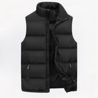 Men quilted vest zip up sleeveless in black, lightweight padded gilet
