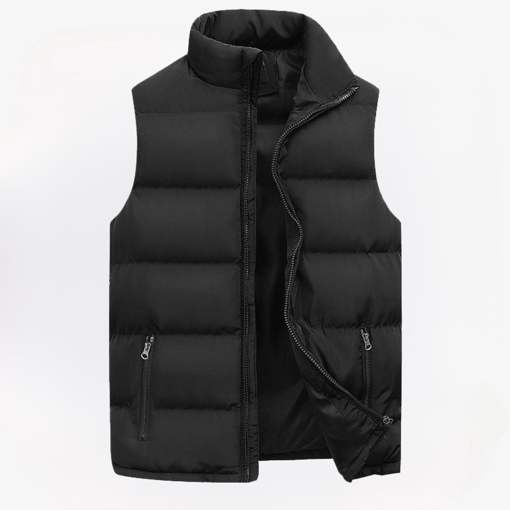 Men quilted vest zip up sleeveless in black, lightweight padded gilet