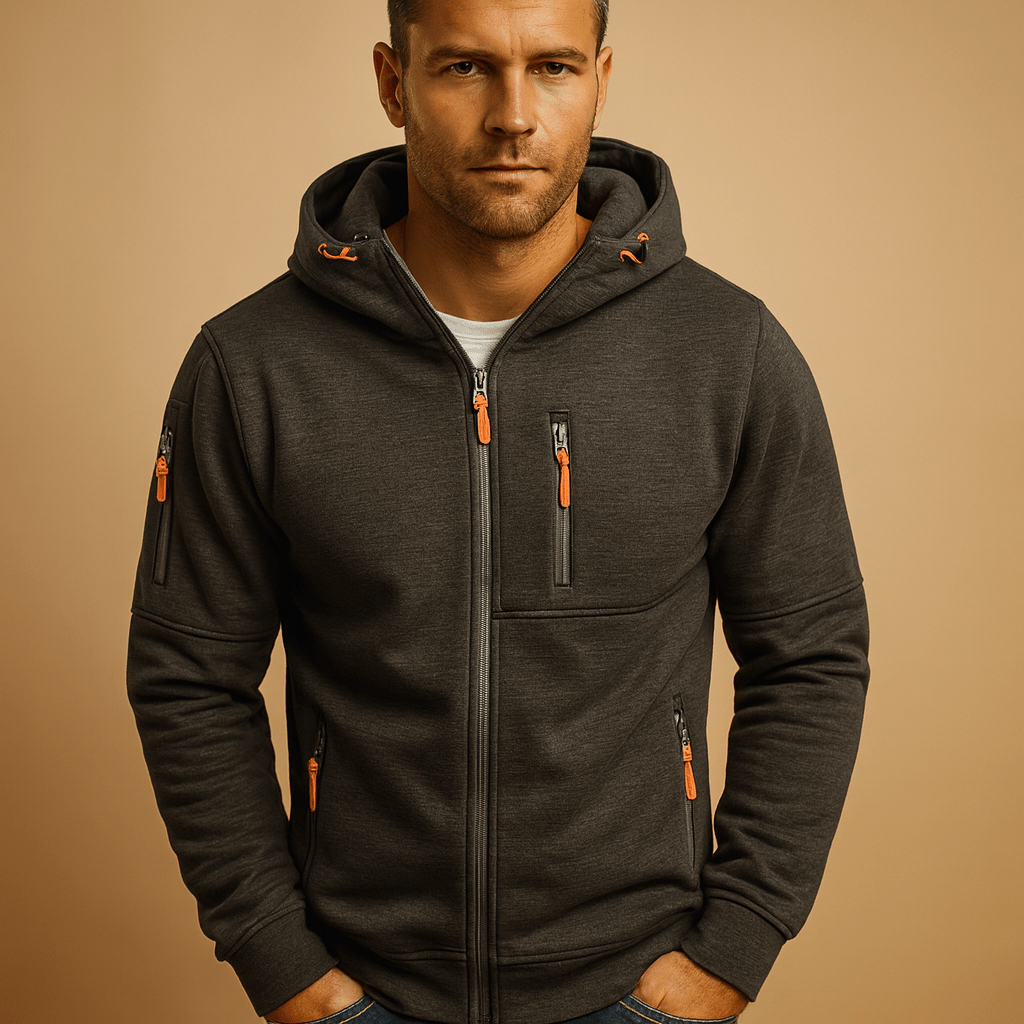 Men zip up hoodie regular fit with drawstring hood