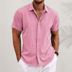 Men's linen shirt short sleeve breathable open collar summer casual