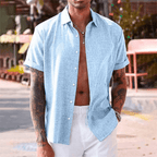 Men's linen shirt short sleeve breathable open collar summer casual