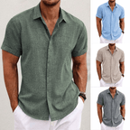 Men's linen shirt short sleeve breathable open collar summer casual