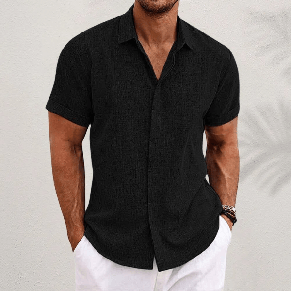 Men's linen shirt short sleeve breathable open collar summer casual