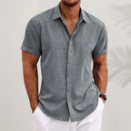Men's linen shirt short sleeve breathable open collar summer casual
