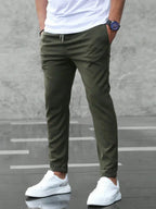 Men stretch trousers with elastic drawstring waist regular fit