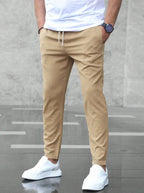 Men stretch trousers with elastic drawstring waist regular fit