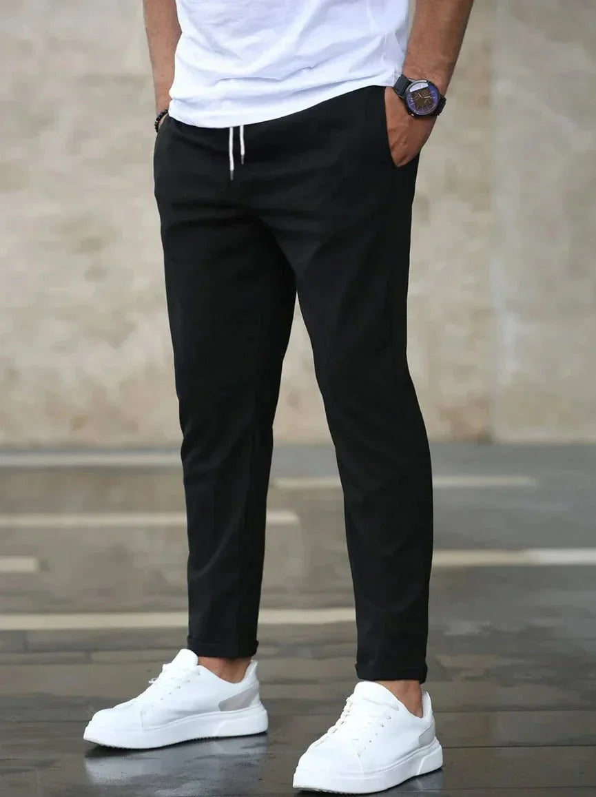 Men stretch trousers with elastic drawstring waist regular fit