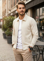 Men's zip-up cardigan regular fit with stand collar, versatile casual style