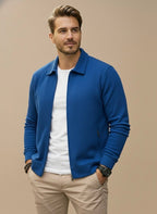 Men's zip-up cardigan regular fit with stand collar, versatile casual style