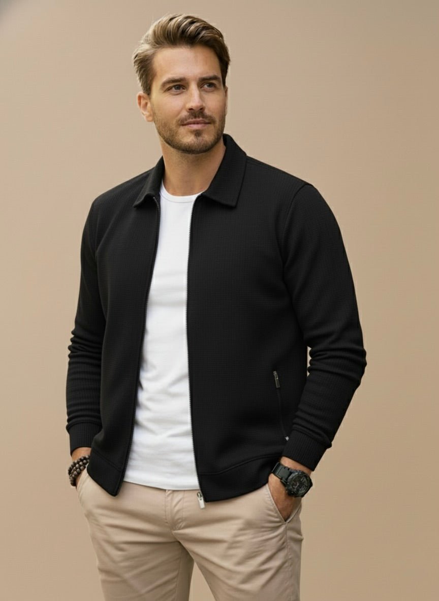 Men's zip-up cardigan regular fit with stand collar, versatile casual style