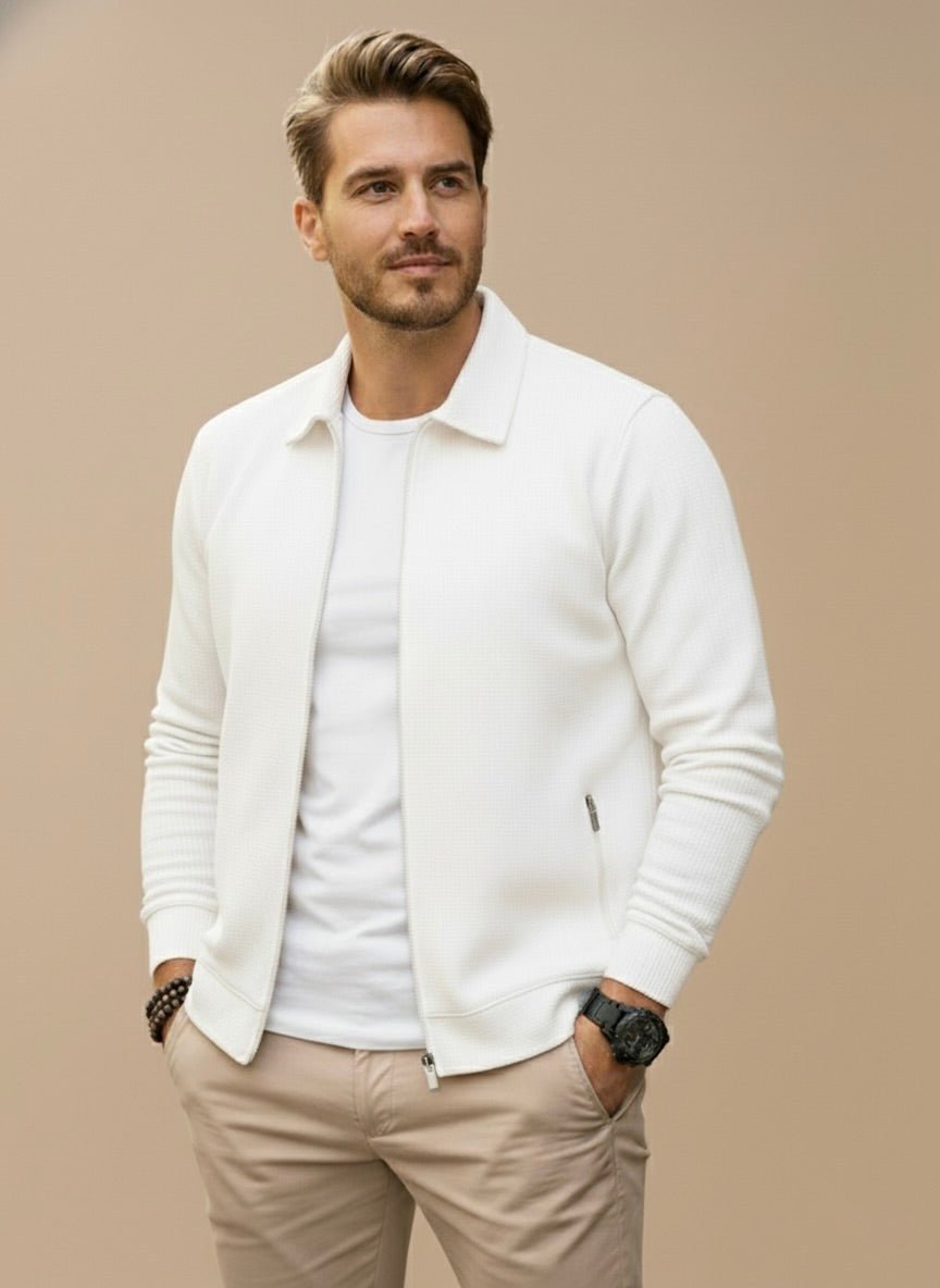 Men's zip-up cardigan regular fit with stand collar, versatile casual style
