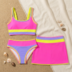Women 3 Piece Bikini Set Color Block Sporty Zigzag Trim | Faye