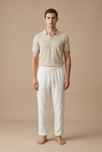 Men woven straight leg trousers with elastic drawstring waist relaxed fit