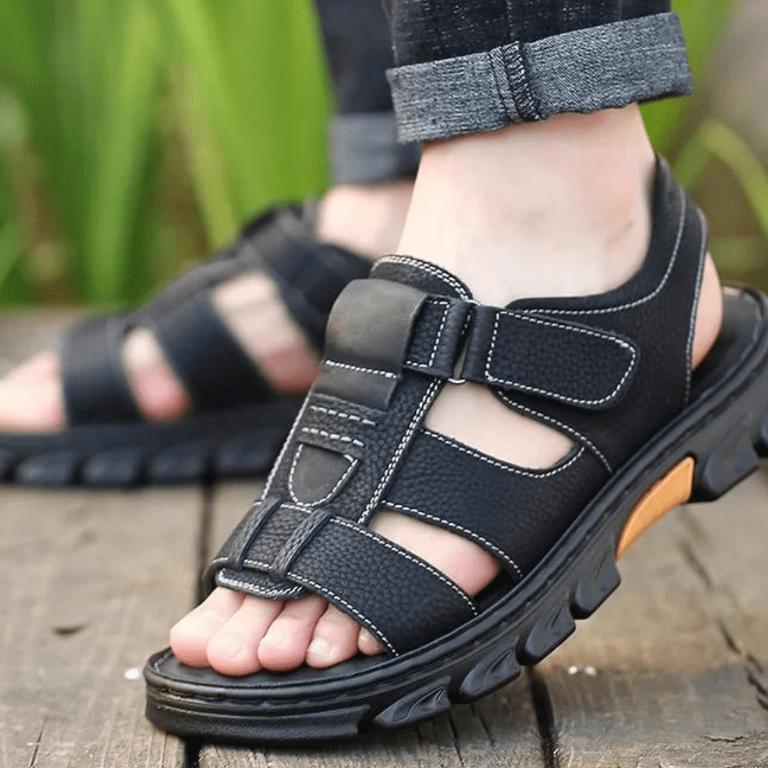 Sandálias Ortopédicas Masculinas | Couro, Velcro Ajustável