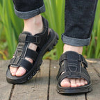 Sandálias Ortopédicas Masculinas | Couro, Velcro Ajustável