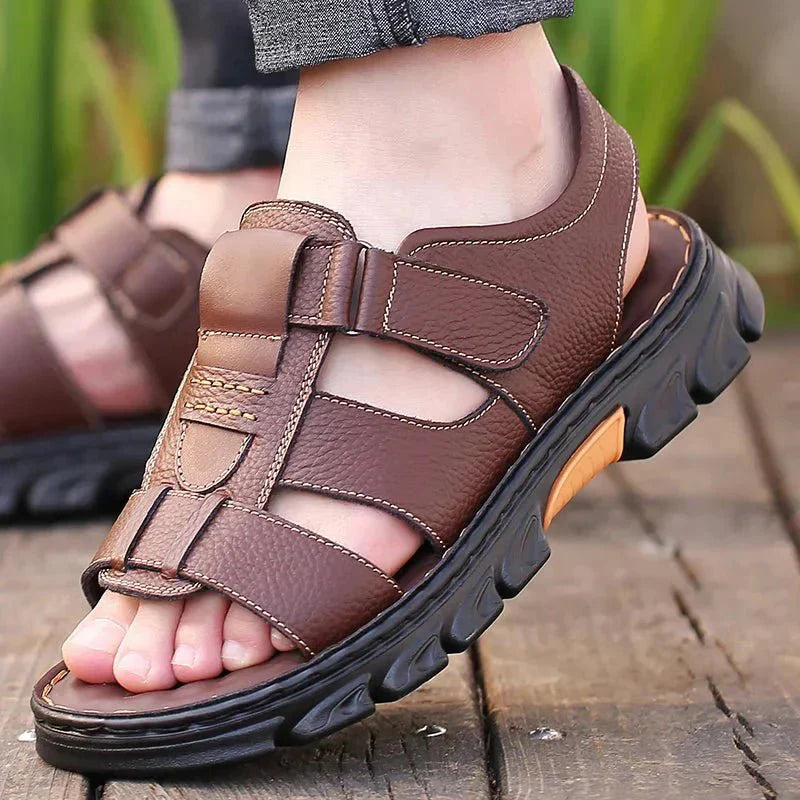 Sandálias Ortopédicas Masculinas | Couro, Velcro Ajustável