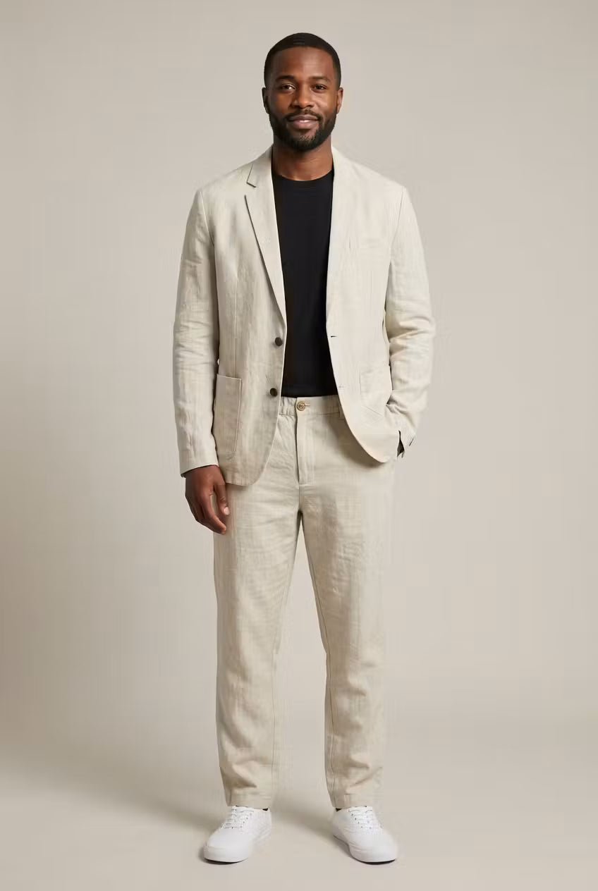 Men's linen suit set relaxed fit blazer and trousers, S to 4XL