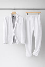 Men's linen suit set relaxed fit blazer and trousers, S to 4XL