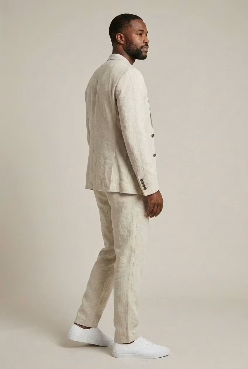 Men's linen suit set relaxed fit blazer and trousers, S to 4XL