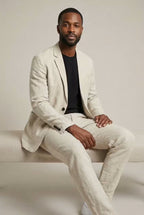 Men's linen suit set relaxed fit blazer and trousers, S to 4XL
