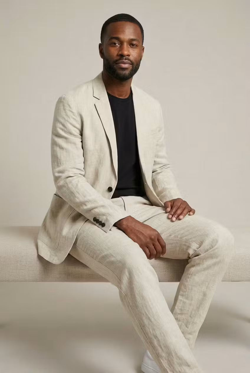 Men's linen suit set relaxed fit blazer and trousers, S to 4XL