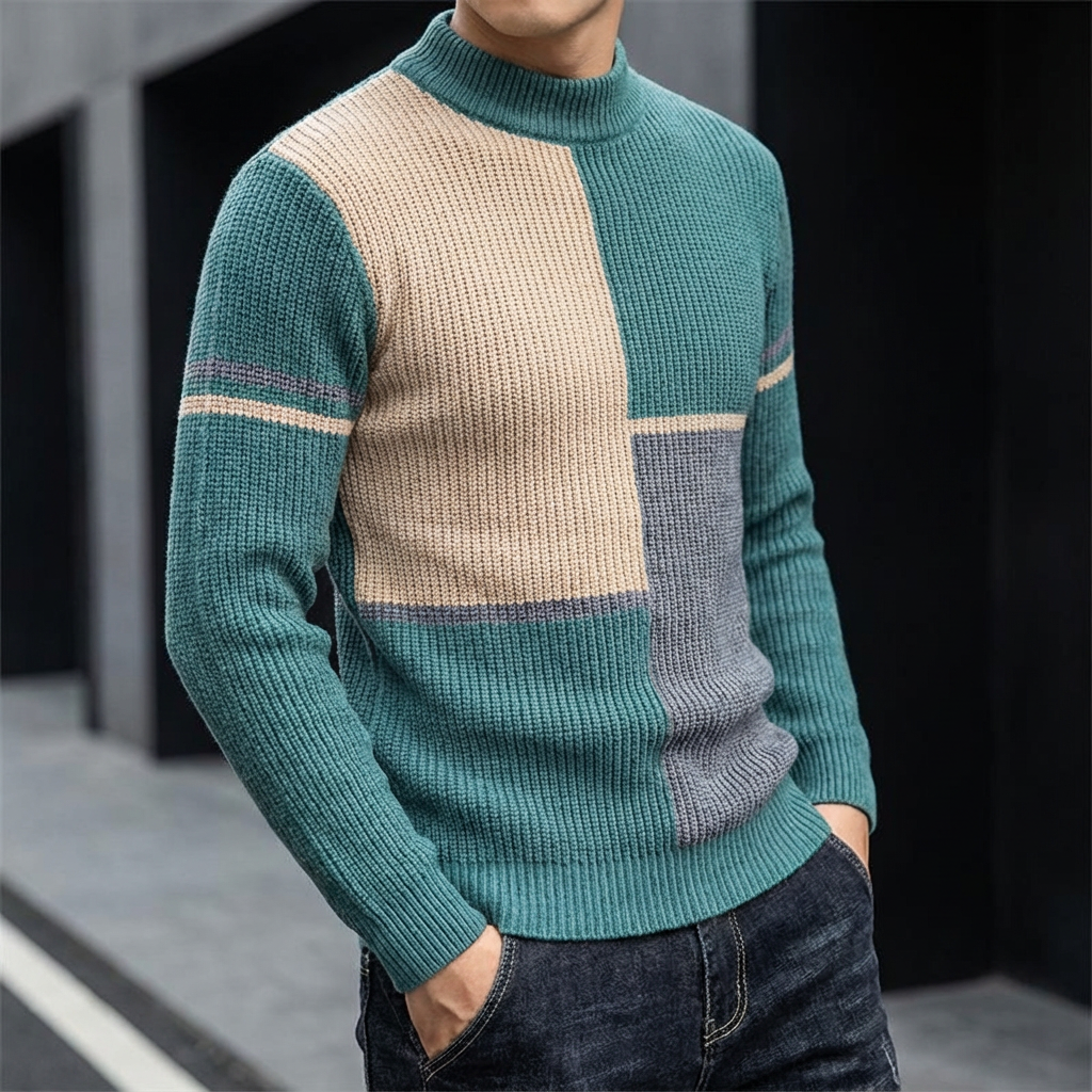 Men soft knit sweater regular fit in grey-green black khaki and white
