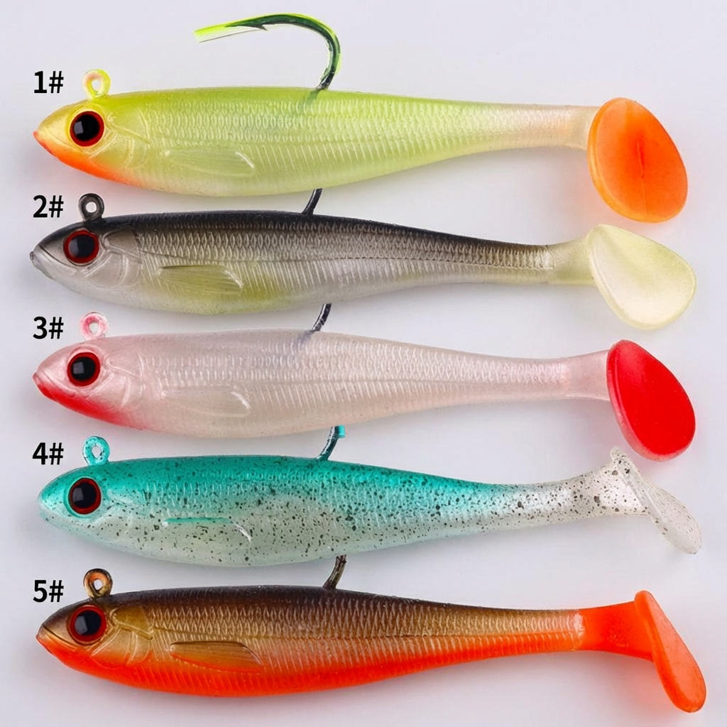 Soft plastic swimbait with lead jig head for bass and pike fishing