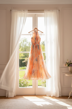Women's maxi dress halter neck floral print open back in peach