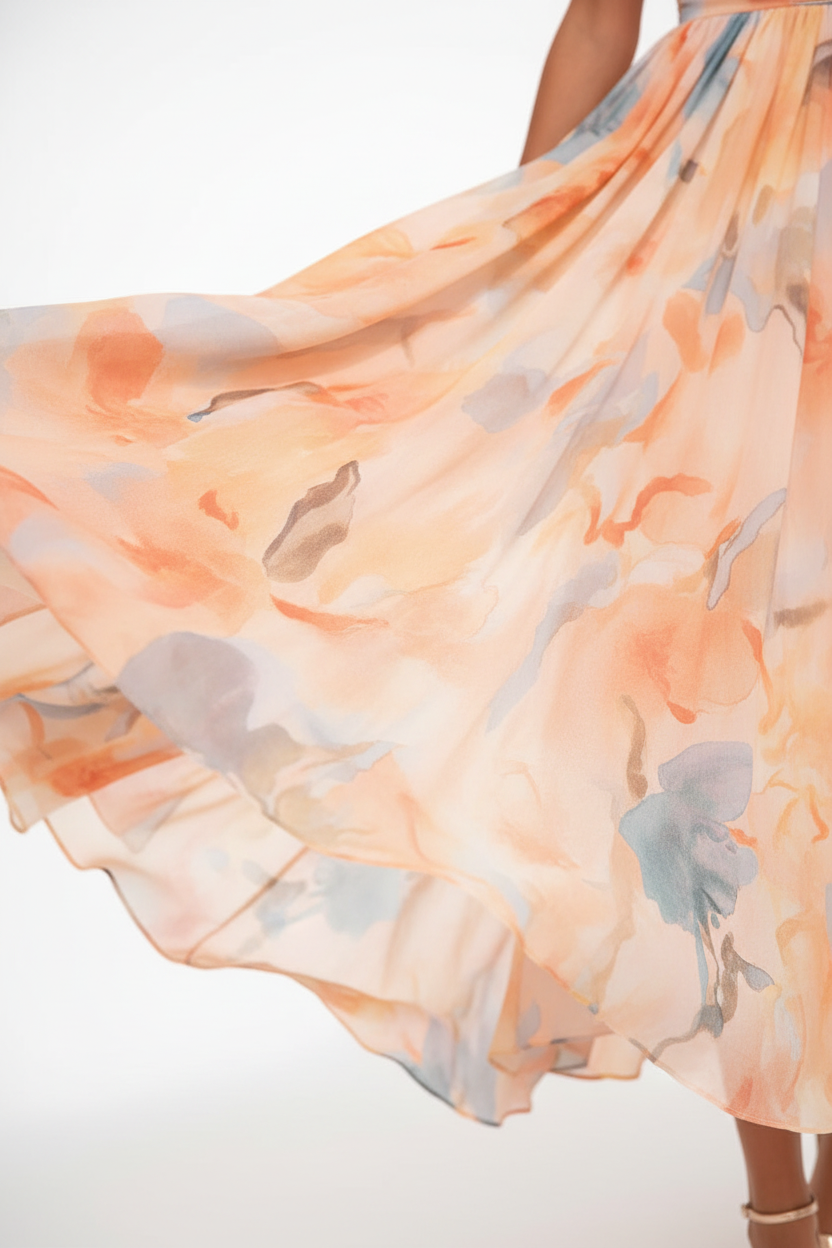 Women's maxi dress halter neck floral print open back in peach
