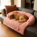Anti-anxiety calming dog sofa bed with raised bolster sides faux fur surface