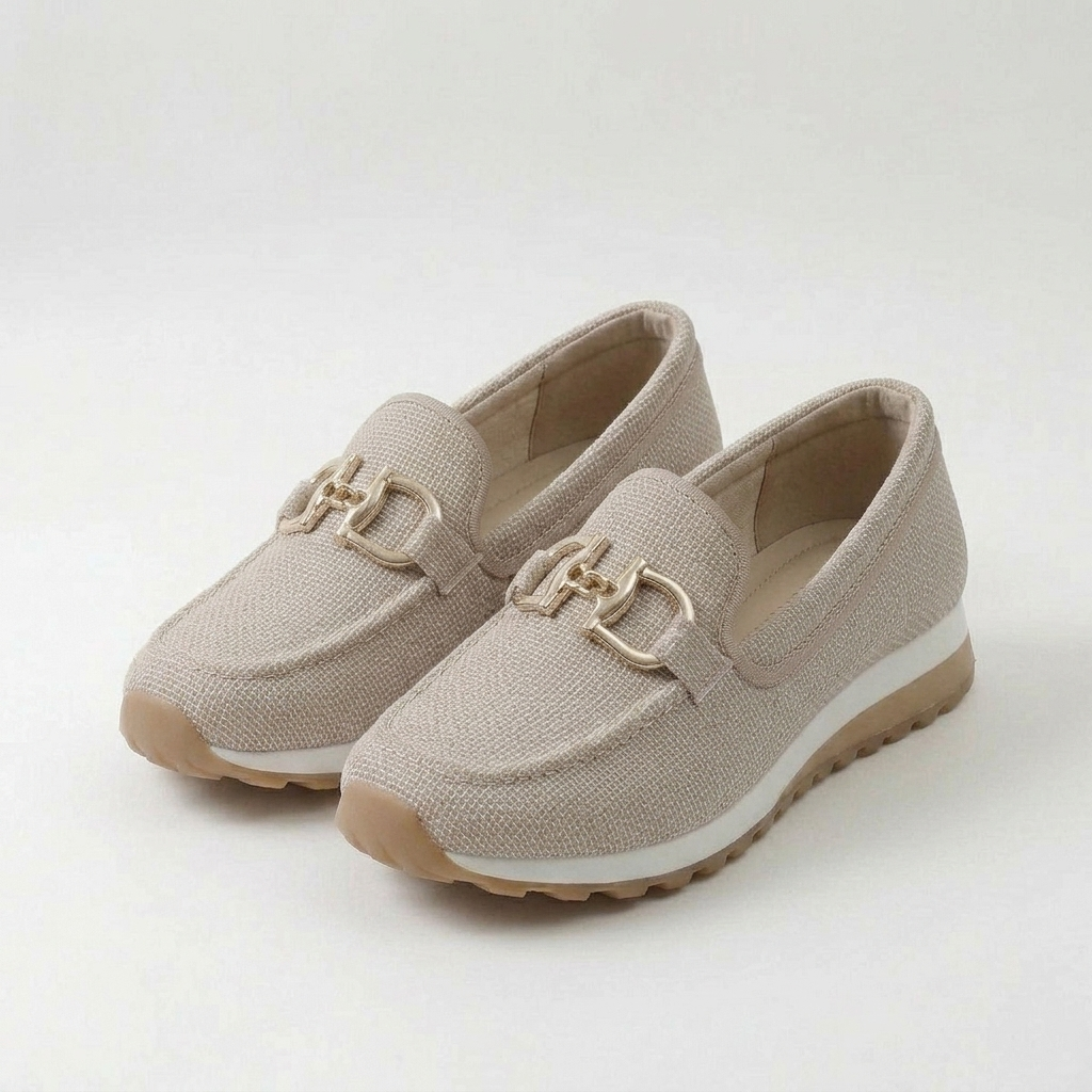 Women orthopedic loafer sneakers slip-on with cushioned insole and gold bit detail