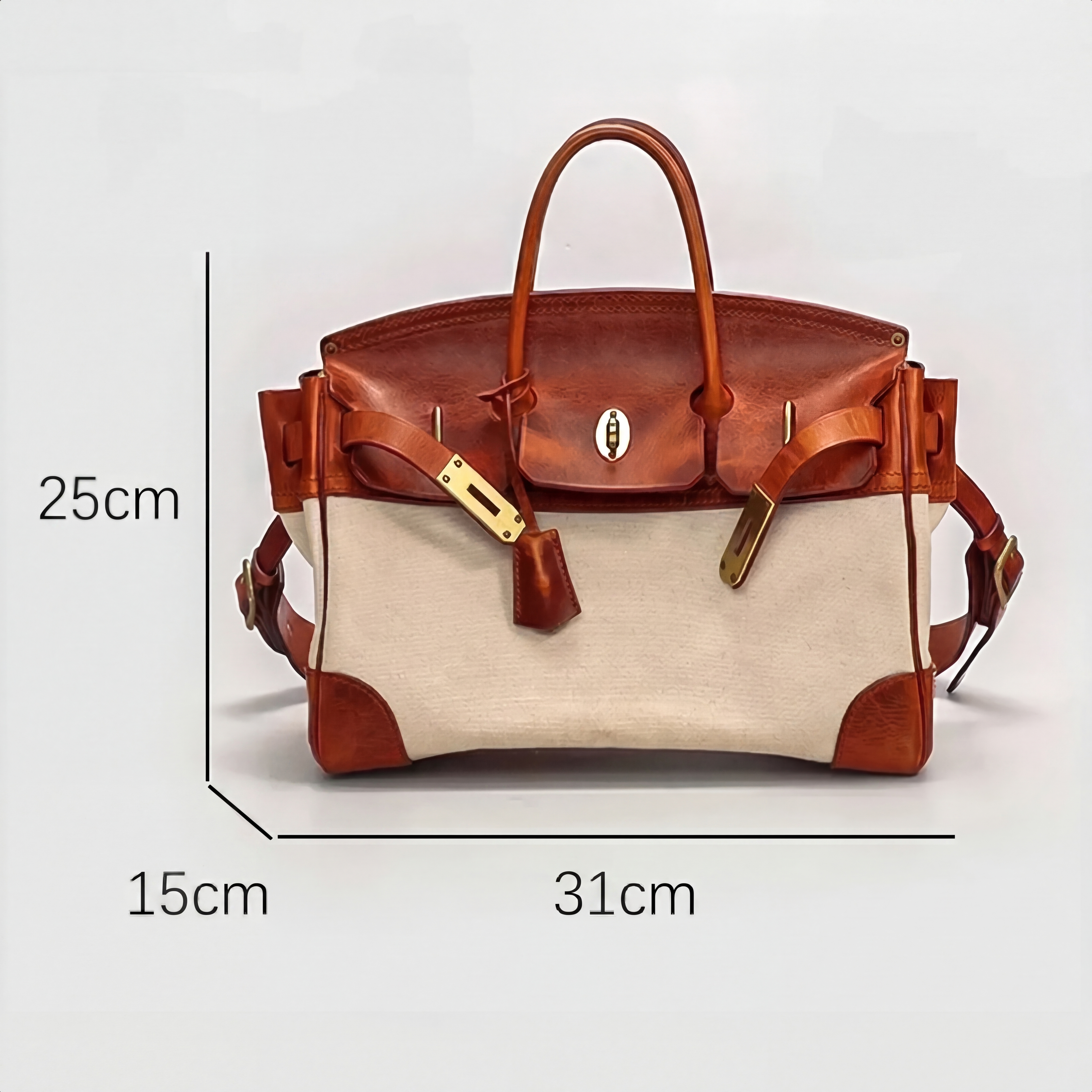 Leather weekend bag in light chocolate, top grain leather with gold tone hardware