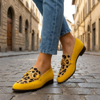 Animal print slip-on slippers women's flat with buckle accent detail in yellow