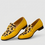 Animal print slip-on slippers women's flat with buckle accent detail in yellow