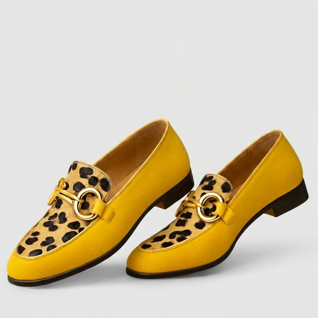 Animal print slip-on slippers women's flat with buckle accent detail in yellow