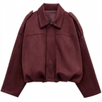 Women cropped zip-up bomber jacket relaxed fit front zipper