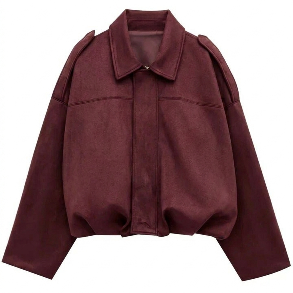 Women cropped zip-up bomber jacket relaxed fit front zipper