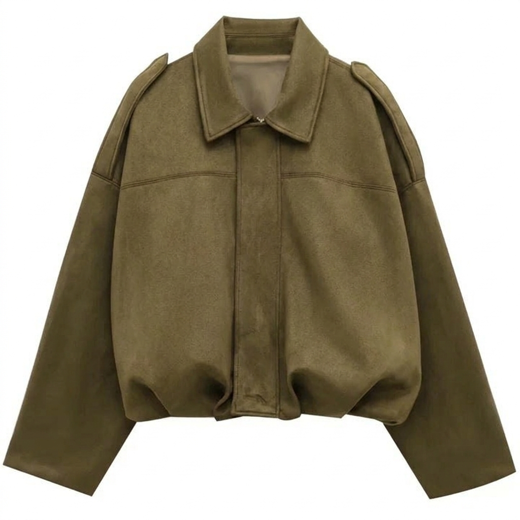 Women cropped zip-up bomber jacket relaxed fit front zipper