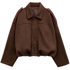 Women cropped zip-up bomber jacket relaxed fit front zipper