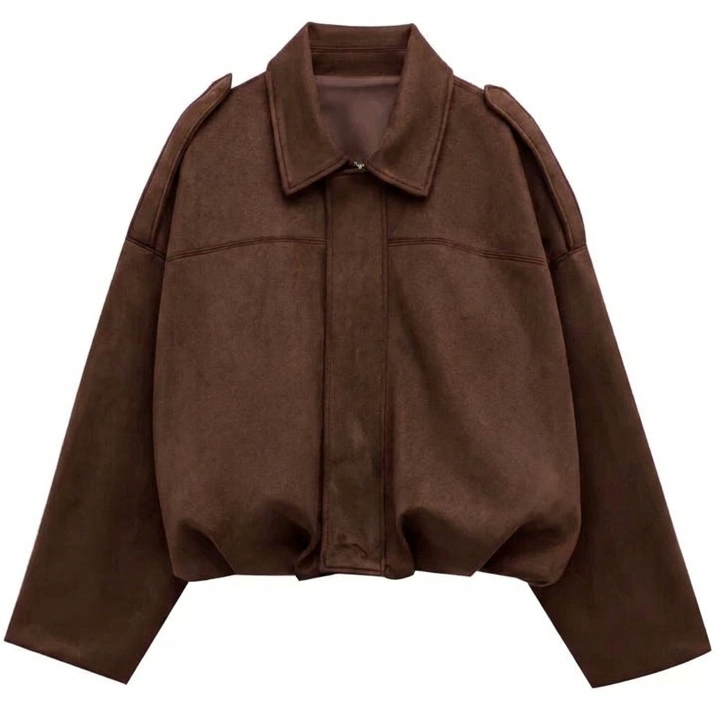 Women cropped zip-up bomber jacket relaxed fit front zipper