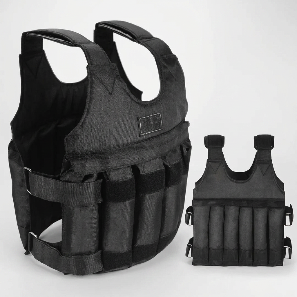 Adjustable weighted vest for strength and conditioning training up to 110 lbs black