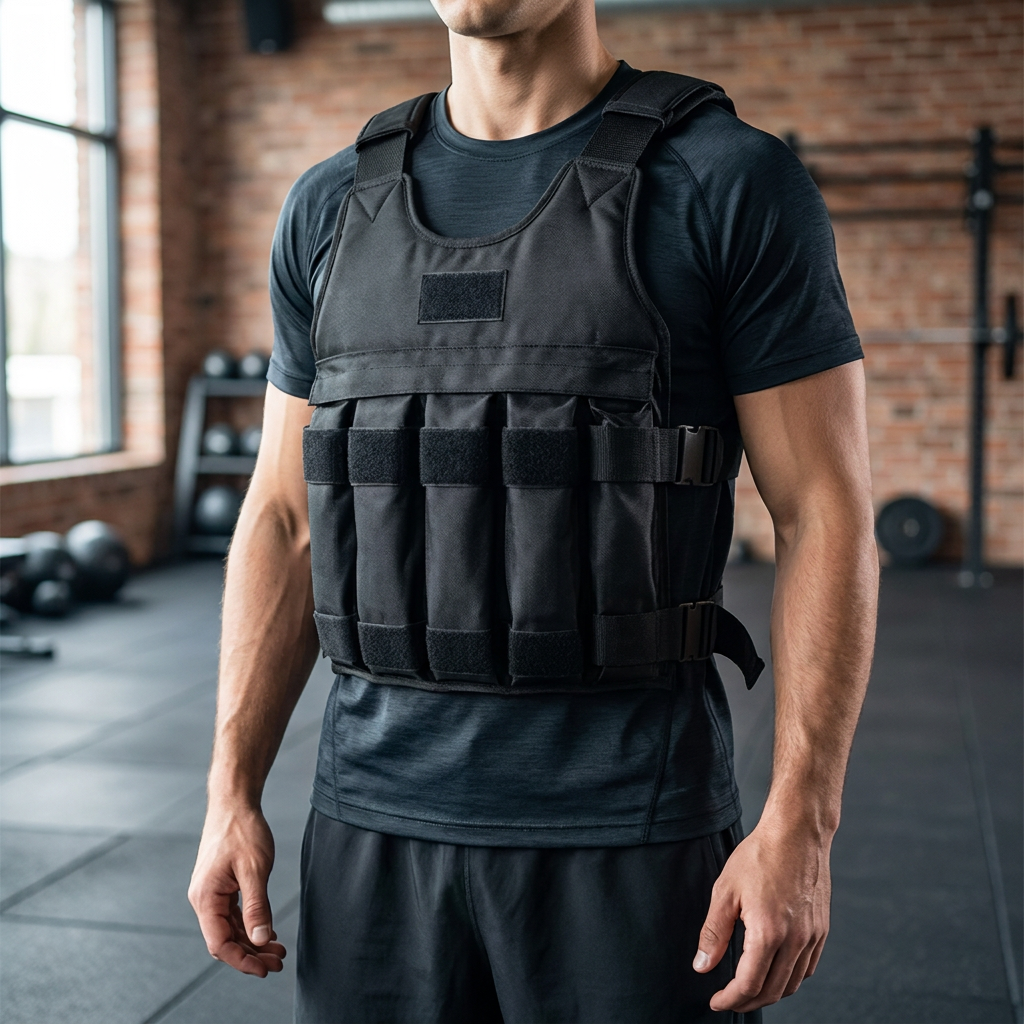 Adjustable weighted vest for strength and conditioning training up to 110 lbs black