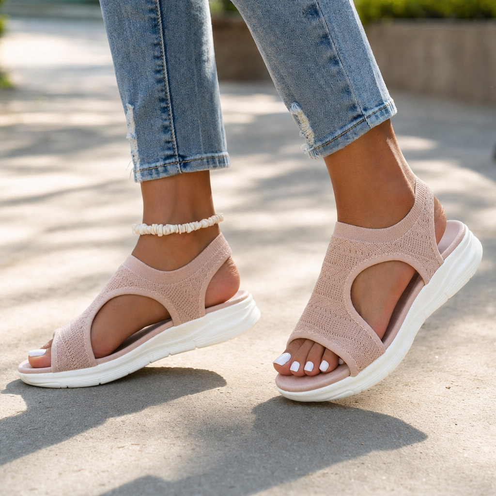 Women's arch support sandals with breathable mesh upper and contoured footbed