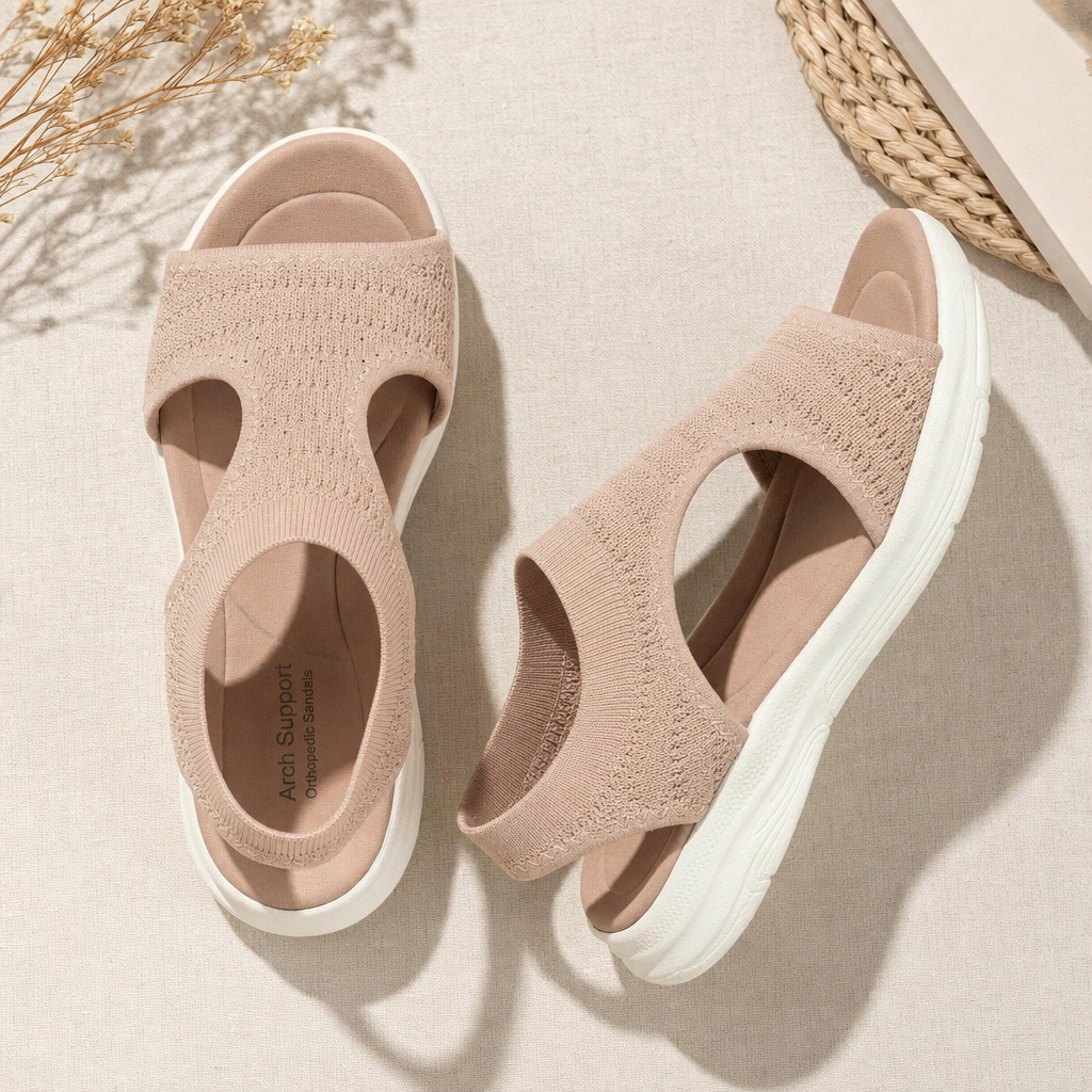 Women's arch support sandals with breathable mesh upper and contoured footbed