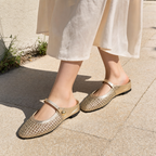 Women's woven mule flats with orthopedic sole, backless slip-on style in 6 colors