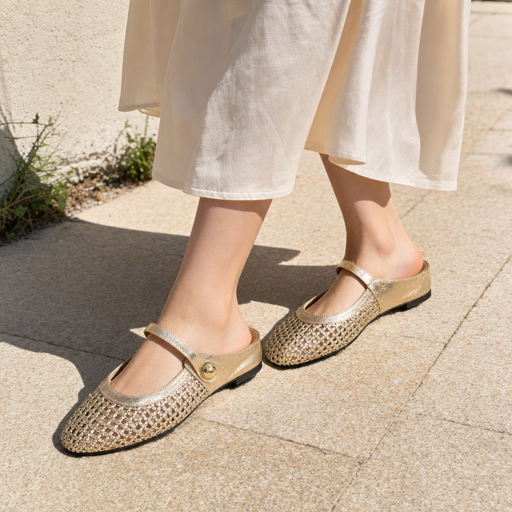 Women's woven mule flats with orthopedic sole, backless slip-on style in 6 colors
