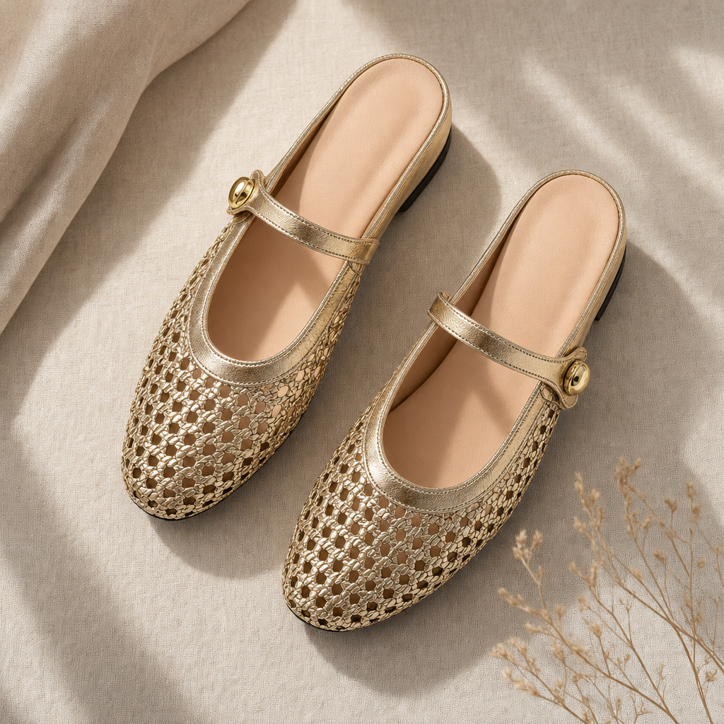 Women's woven mule flats with orthopedic sole, backless slip-on style in 6 colors