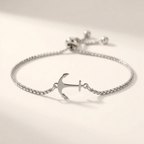 Stainless steel anchor chain link bracelet with sliding adjustable closure in gold and silver
