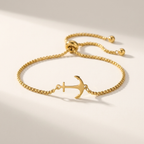 Stainless steel anchor chain link bracelet with sliding adjustable closure in gold and silver