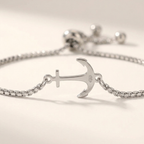 Stainless steel anchor chain link bracelet with sliding adjustable closure in gold and silver
